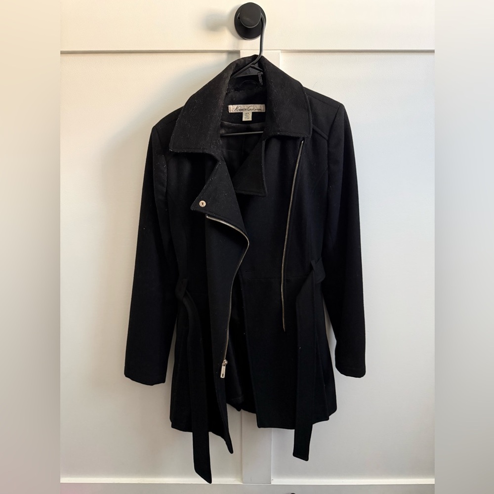 Kenneth Cole Black Asymmetrical Zip Coat